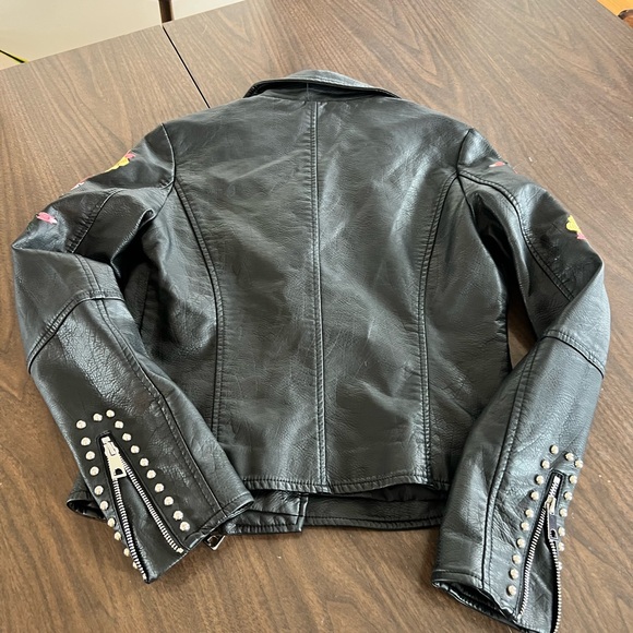 Molly Bracken Black Faux Leather Moto Jacket XS Floral Embroidered Studded Biker - Picture 4 of 5